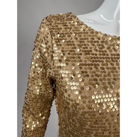 Fredericks Of Hollywood Gold Sequin Dress With 3/4 Sleeves & Low Back Design Siz - Picture 2 of 16